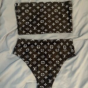2 piece bikini set black white monogram design